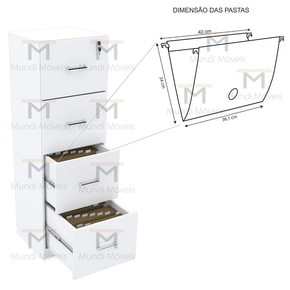 Arquivo Pasta Suspensa em Mdf M197.2021.b (escritório, Loja) Mundi Moveis - 4