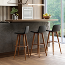 Ver imagem 1 de Kit 3 Banquetas Linea Base Madeira Cozinha Bar Bancada Alta:preto/cobre