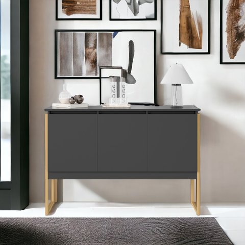 Aparador Buffet para Sala Industrial Oslo Preto Dourado
