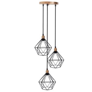 Lustre Pendente Aramado Triplo Diamante Cobre Rose Gold/preto Cabo Regulável Luminária Agp Ilumini D
