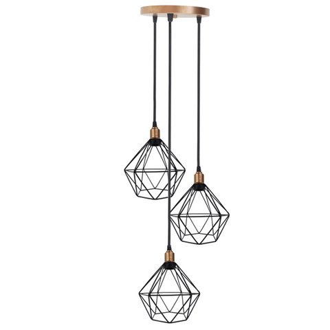 Lustre Pendente Aramado Triplo Diamante Cobre Rose Gold/preto Cabo Regulável Luminária Agp Ilumini D