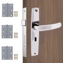 Ver imagem 1 de Fechadura para Porta Interna Aço Inox Polido Cromado + Dobradiças Aço Zincado 3.1/2"