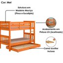 Ver imagem 5 de Beliche Madeira Maciça com Cama Auxiliar 730x715la Mel Acetinado Marjori