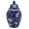 Potiche Decorativa Porcelana para Mesa de Centro Hall de Entrada Azul Escuro Florido - 26,50x15,50cm - 1
