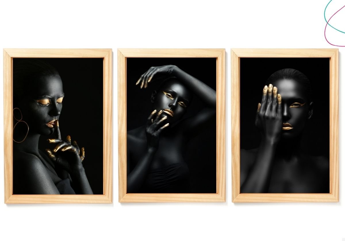 Quadro decorativo mulher negra dourada gold para sala:Pinus - 1