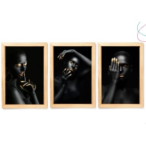 Quadro decorativo mulher negra dourada gold para sala:Pinus