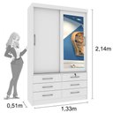 Ver imagem 2 de Guarda Roupa 2 Portas 6 Gavetas Chicago Com Espelho branco