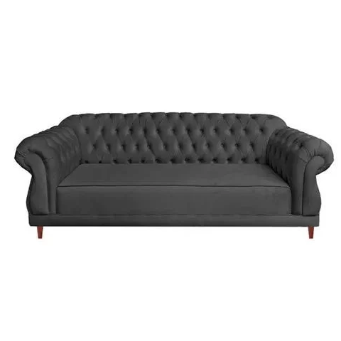 Sofá Chesterfield Elisabeth Suede Cinza Chumbo