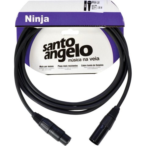 Cabo para Microfone 0,20 Mm Conector Xlr Macho/ Xlr Femea Ninja 10ft 3,05 Metros Preto