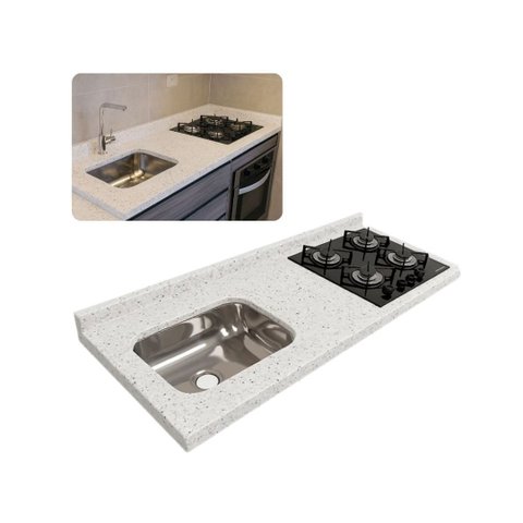 Pia de Cozinha 1,50MT Granito Branco Pitaya c/Parte Cooktop: Branco Pitaya
