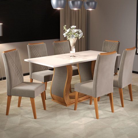 Mesa de Jantar 6 Lugares Camboja Mel/blonde/pérola - Panorama Móveis