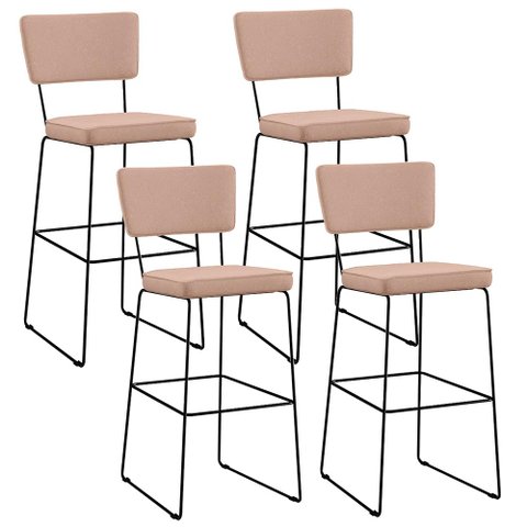 Kit 4 Banquetas Alta para Cozinha Sala de Jantar Base em Aço Fixa Allana L02 Linho Rosê - Lyam