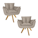 Ver imagem 1 de Jogo 2 Poltrona Estofada Base Giratória De Madeira Escritório Opala Suede Bege - LM DECOR