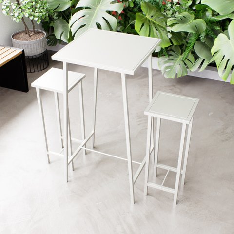 Conjunto Mesa Alta Bar Bistrô Branca 2 Bancos Industrial Botequim White Don Castro Decor