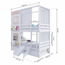Treliche Casinha Reta com 02 Janelas Escorregador e Cortina Madeira Maciça Branco/ Rosa Housin - 4