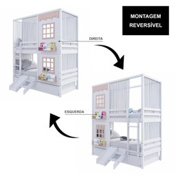 Treliche Casinha Reta com 02 Janelas Escorregador e Cortina Madeira Maciça Branco/ Rosa Housin - 6
