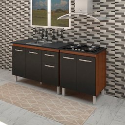 Balcao Pia 120cm e Cooktop 4 Bocas Savana Preto Mobbs - 6