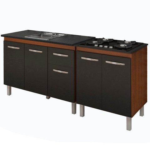 Balcao Pia 120cm e Cooktop 4 Bocas Savana Preto Mobbs