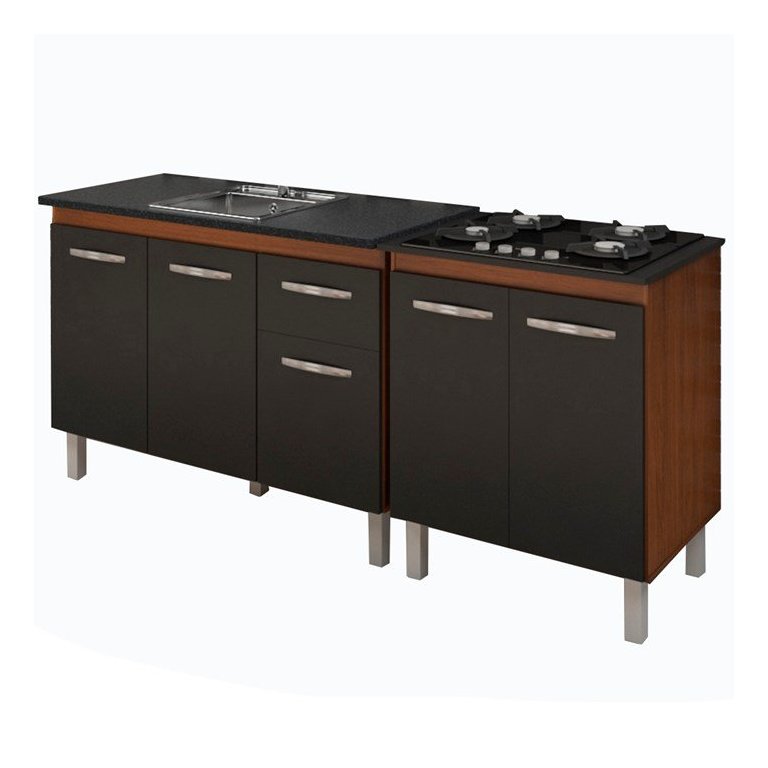 Balcao Pia 120cm e Cooktop 4 Bocas Savana Preto Mobbs