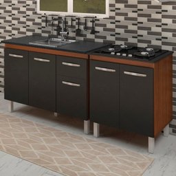 Balcao Pia 120cm e Cooktop 4 Bocas Savana Preto Mobbs - 2