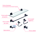 Ver mais imagens de Kit Acessórios de Banheiro Lavabo 6 Peças Preto Fosco Luxo Ikab01