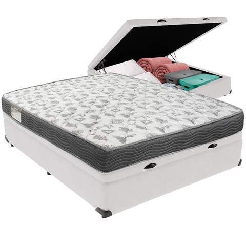 Cama Box Baú Branco e Colchão Iso100 Espuma D33 Casal Ortobom