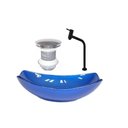 Ver imagem 1 de CUBA DE VIDRO OVAL CHANFRADA 51CM AZUL ESCURO + VALVULA + TORNEIRA PRETA