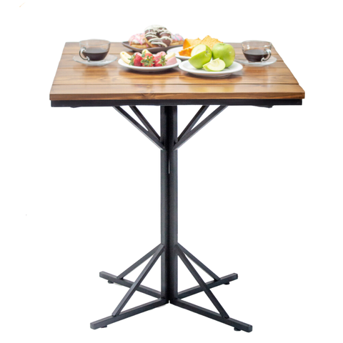 Mesa de Jantar Quadrada Estilo Industrial em Aço e Madeira Maciça 60x60 cm