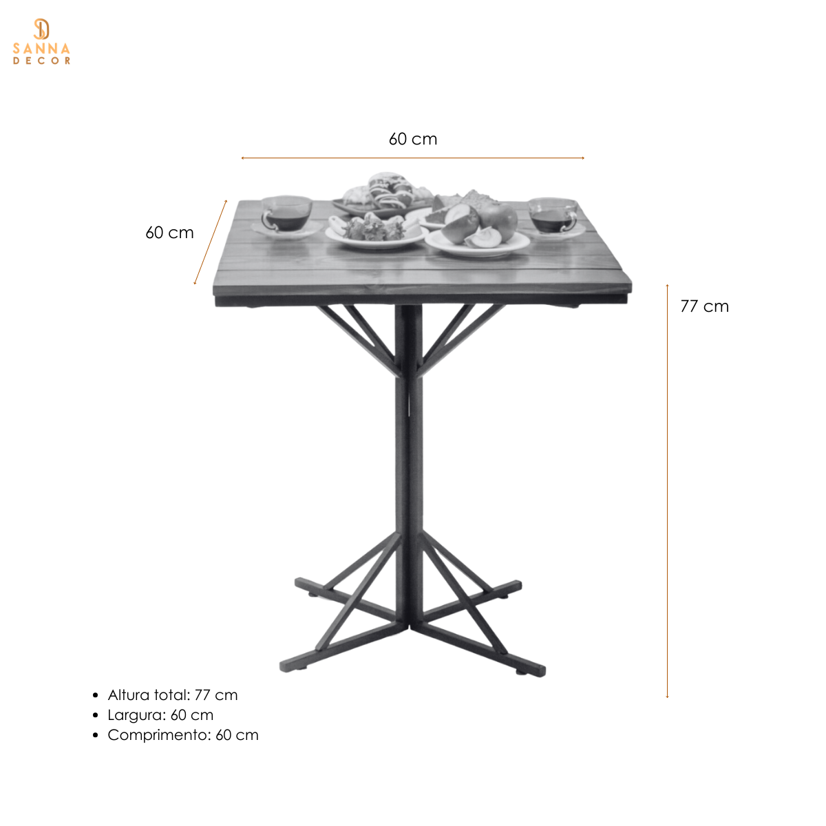 Mesa de jantar Quadrada para 4 Cadeiras Estilo Industrial em Aço e Madeira maciça 60x60 cm - 8