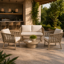 Ver imagem 5 de Conjunto Sofa + 2 Poltronas Tricô Náutico Alumínio Resistente Aquablock Área Gourmet Jardim:Champanh