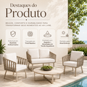 Ver imagem 2 de Conjunto Sofa + 2 Poltronas Tricô Náutico Alumínio Resistente Aquablock Área Gourmet Jardim:Champanh