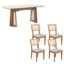 Ver imagem 4 de Mesa Jantar 180cm C/ 4 Cadeiras Estofadas para Sala 100% Mdf Cor:off White com Freijó e Linho Cinza