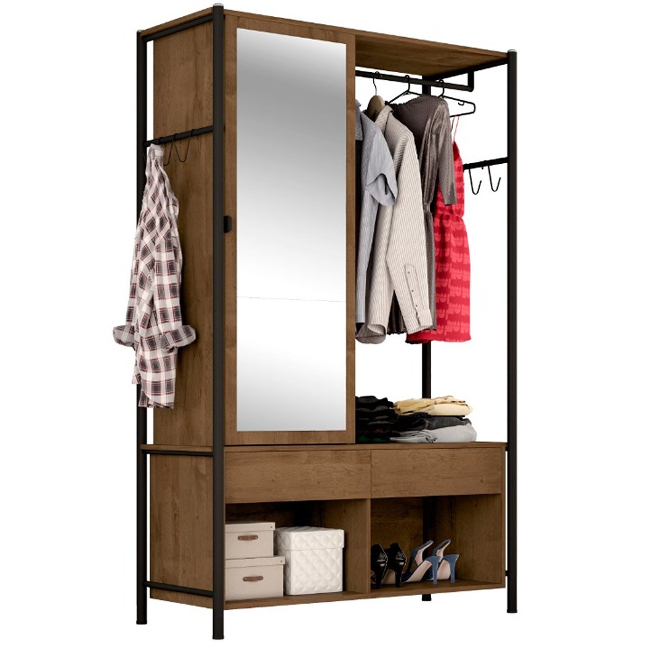 Guarda Roupas Closet Solteiro Industrial Arara Roupeiro Barcelona New ...