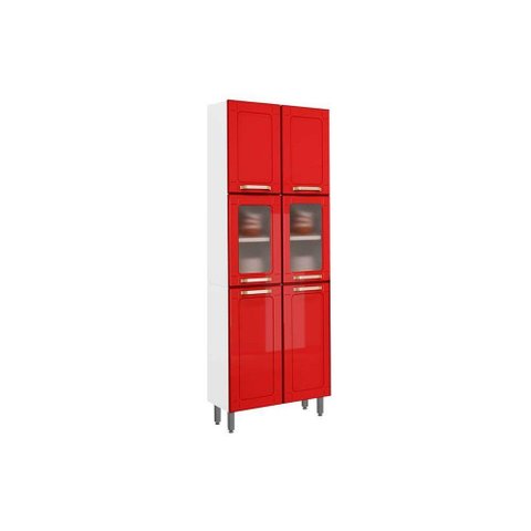 Cristaleira de Cozinha Paneleiro Colors 6037 C/ 6 Portas (2 C/ Vidro) 70cm Branco/vermelho -