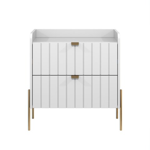 Mesa de Cabeceira Branco em Madeira Mdf Moriah 60cm Pés de Ferro Dourado
