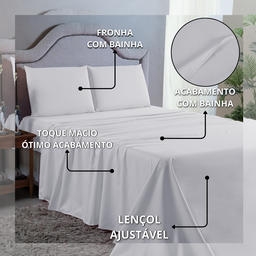 Jogo de Cama Lençol King Size 400 Fios Poliéster 4 Peças Conjunto com Elástico e Fronhas:branco - 5