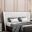 Ver imagem 1 de Cabeceira Design para Cama de Casal Torres Pés em Madeira Pu/bouclê Marrom/off White G91 - Gran Belo