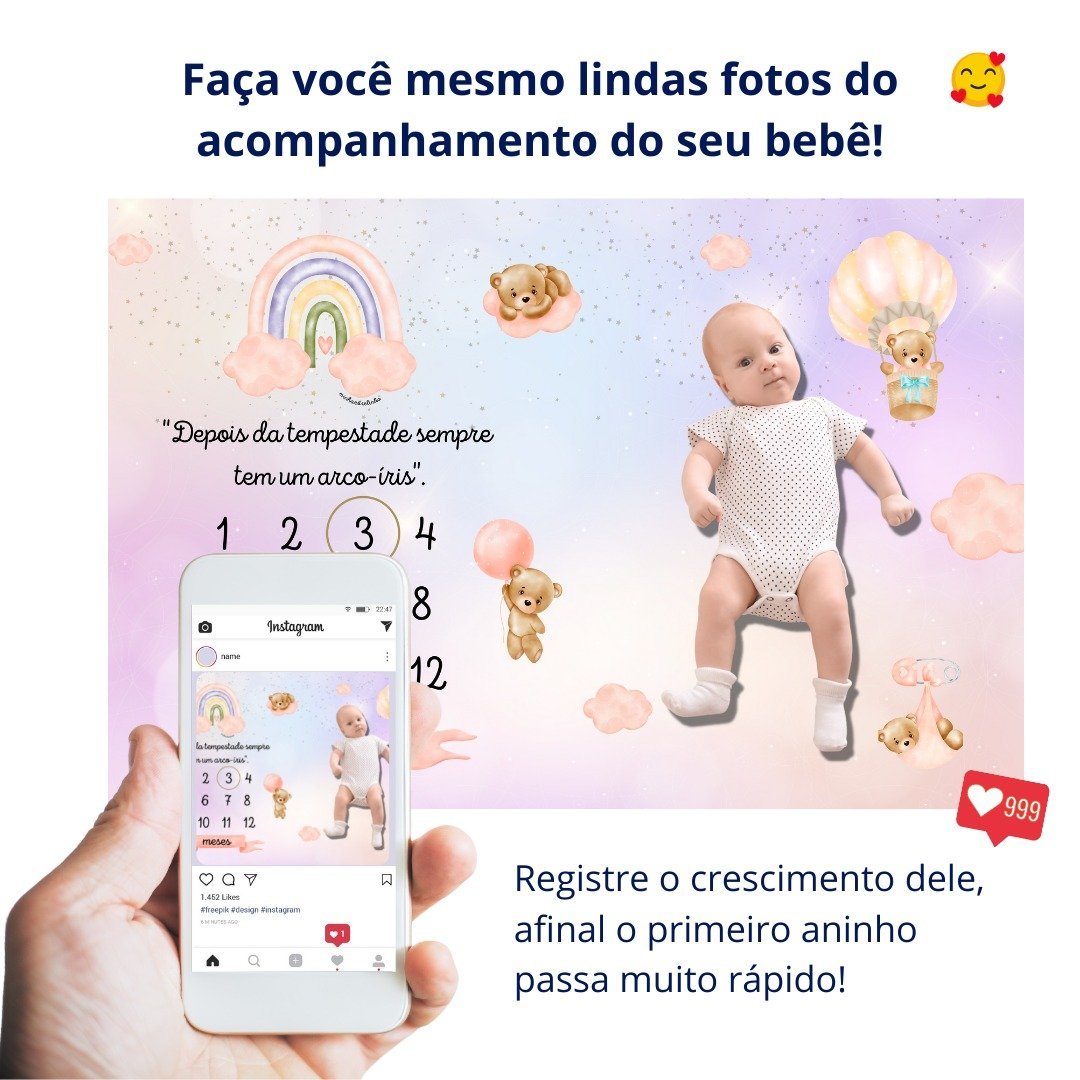 Lençol Mêsversário Cenário para Fotos Bebê Ursinha Menina Minha Estrelinha Lençol Mêsversário Cenári - 5