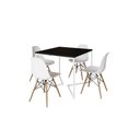 Ver imagem 2 de Mesa Industrial Base Ferro Branco em V Tampo 90x90 Preto 4 Cadeiras Eames Madeira Assento Branco
