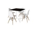 Ver imagem 2 de Mesa Industrial Base Ferro Branco em V Tampo 90x90 Preto 4 Cadeiras Eames Madeira Assento Branco