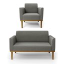 Ver imagem 2 de Conjunto Poltrona e Namoradeira Decorativa Isabella Pés Fixo em Madeira Castanho Suede Grafite G19 -