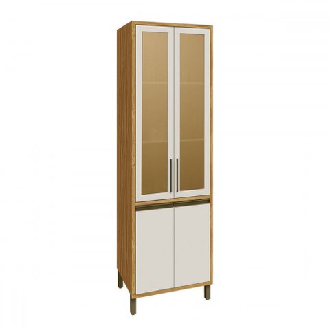 Paneleiro Tempranillo 4 Portas com Vidro Reflecta 100% Mdf Amêndoa/off White - Rio Doce
