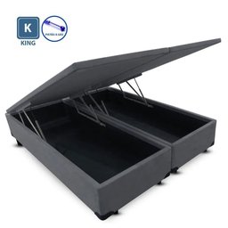 Base Box Baú King Size com Pistão a gás cinza suede Bipartido - 193x203:CINZA - 1