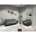 Ver imagem 3 de Sc-2312 Sofá 2m com 2 Poltronas Cinza Material Ecológico Sala Escritório Conforto Luxo Tv Premium