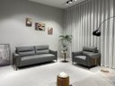 Ver imagem 3 de Sc-2312 Sofá 2m com 2 Poltronas Cinza Material Ecológico Sala Escritório Conforto Luxo Tv Premium