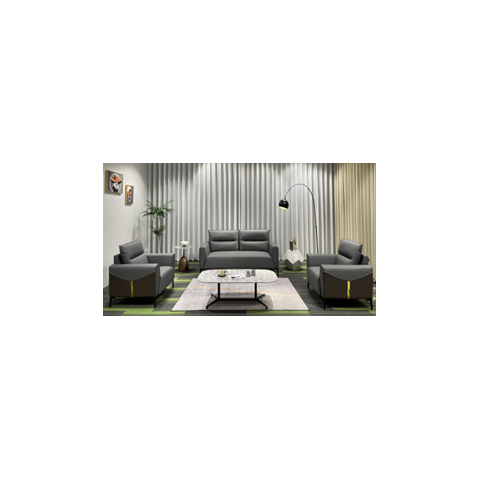 Sc-2312 Sofá 2m com 2 Poltronas Cinza Material Ecológico Sala Escritório Conforto Luxo Tv Premium