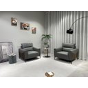 Ver imagem 4 de Sc-2312 Sofá 2m com 2 Poltronas Cinza Material Ecológico Sala Escritório Conforto Luxo Tv Premium