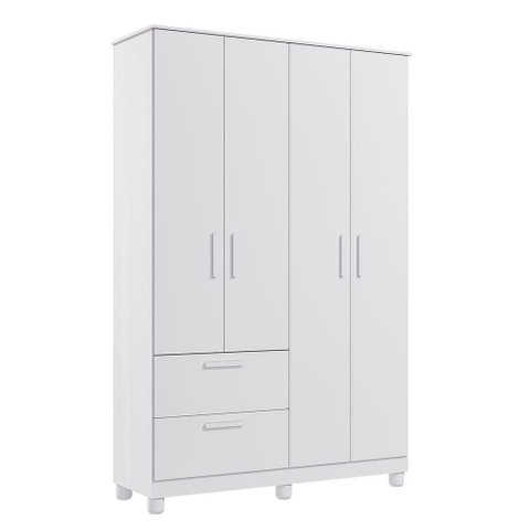 Roupeiro Jujuba 4 Portas de Bater 2 Gavetas MDF Branco Loja Doce Lar 129.6cm