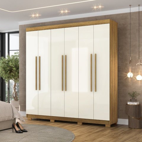 Guarda Roupa Roupeiro Casal Elegance 06 Portas 02 Gavetas Nature Champanhe Vila Rica