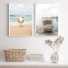 Kit 2 Quadros Praia Branco e Bege- Gaivota Cais 45x34cm - com Vidro:madeira Branca - 1